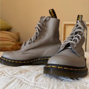 Doc Marten Leather Gray Combat Boots, comfort soles kids 3 or ladies 5